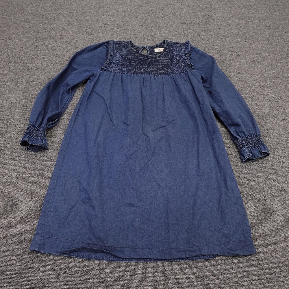 Madewell Dress Womens XXS Blue Chambray Long Sleeve Smocked Shift‎ Knee Length